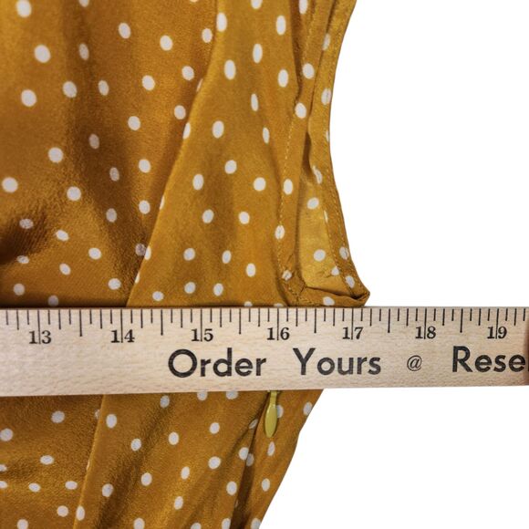 MAEVE Top Womens 0 Yellow Polka Dot Silk Cowl Neck Ruched Tie Waist Top Twee - Picture 7 of 11